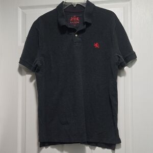 Express Men's Dark Polo with Red Logo